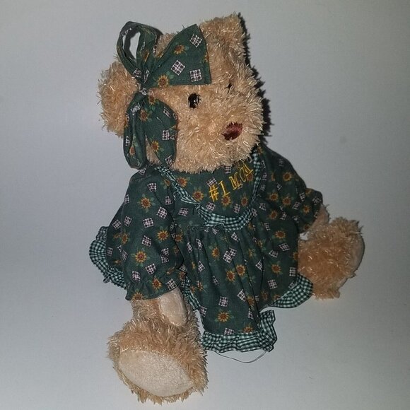 VTG #1 MOM Teddy Bear Plush Playville w/TAG Mother's Day Gift Fine Toy Green Tan - Picture 5 of 9